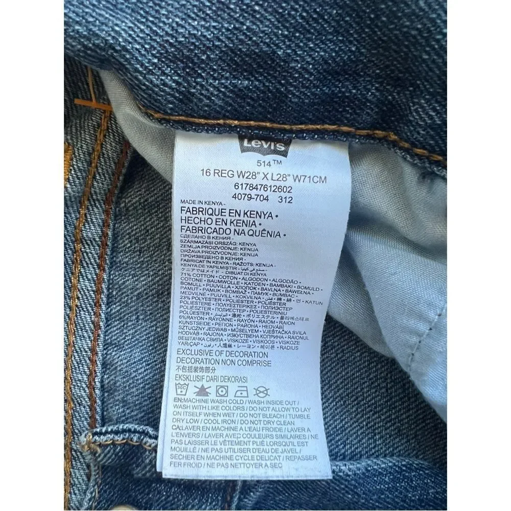 Levi’s 514 Slim Straight Raw Hem Jeans Boys sz 16